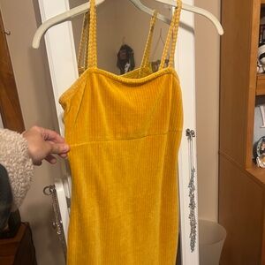 Yellow ribbed mini dress with straps XS